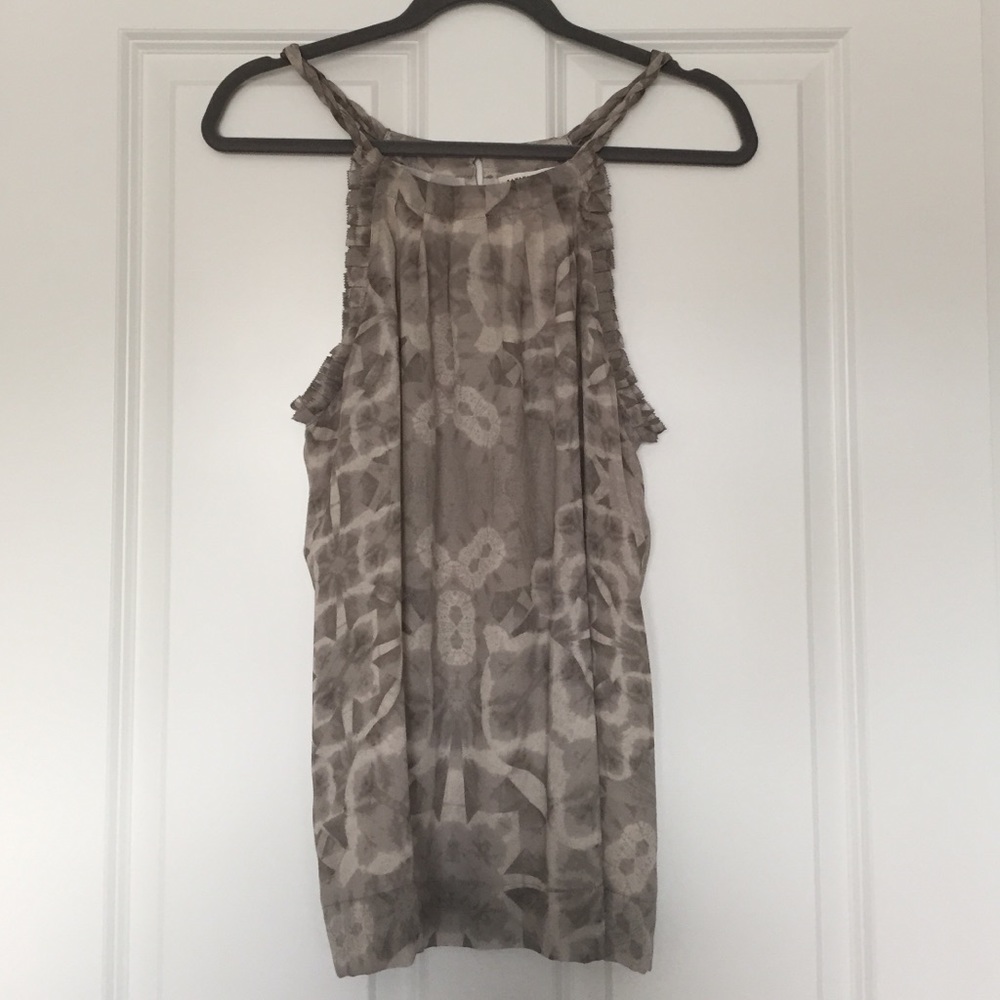 NWT Banana Republic Silk Round Neck Tank - Gray Taupe White - Medium M